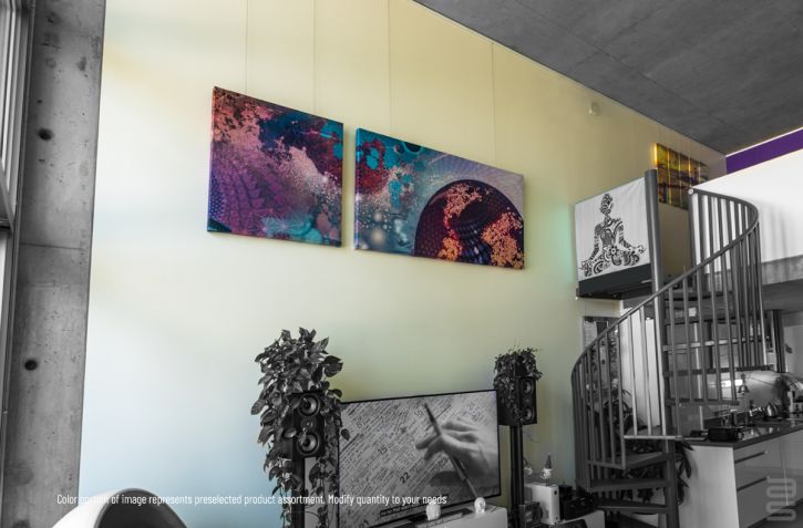 Hanging art on walls with high ceilings