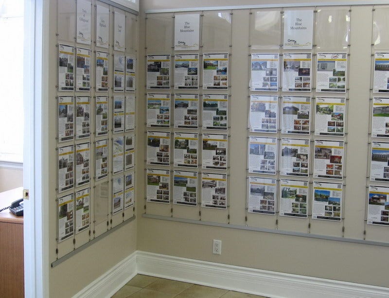 Century 21 Real Estate Showcase Display Using Letter Size Acrylic Pockets by AS Hanging Systems