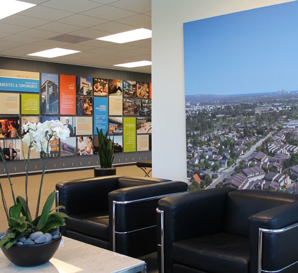 Casual reception space at Irvine Company Leasing Office in Orange County, CA.