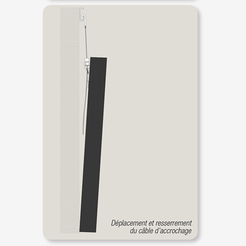 Hang wire relocated and tightened to manage "face forward" frame tilt by AS Hanging Display Systems