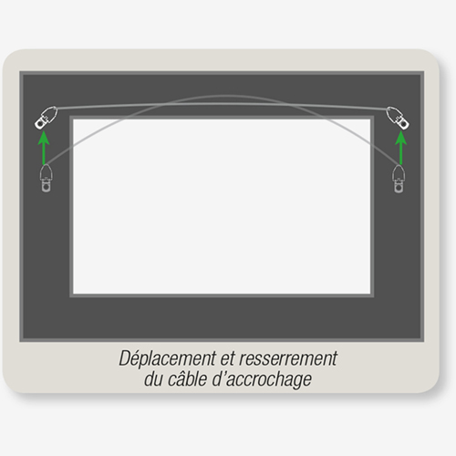 Framed art with properly positioned and tightened hang wire by AS Hanging Display Systems.