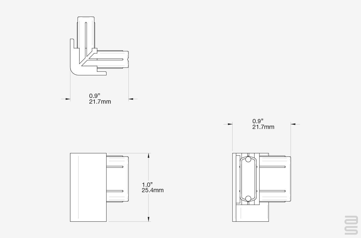 Click Rail Track Corner Connector Spec Sheet