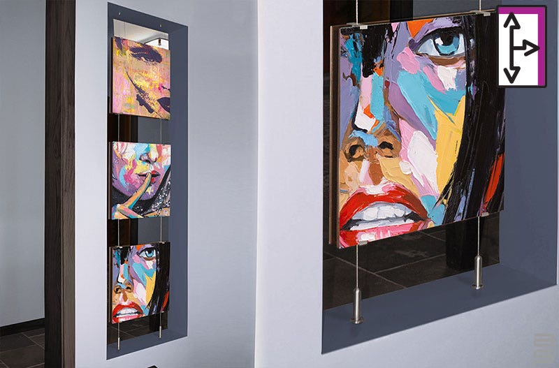 DISPLAY HANGING SYSTEM HANGS PANELS IN NICHE